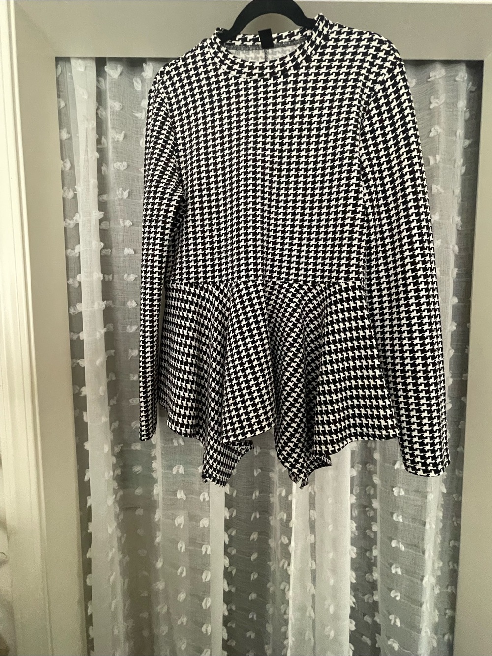 SHEIN Black & White Houndstooth Peplum A-Line Skirted Top